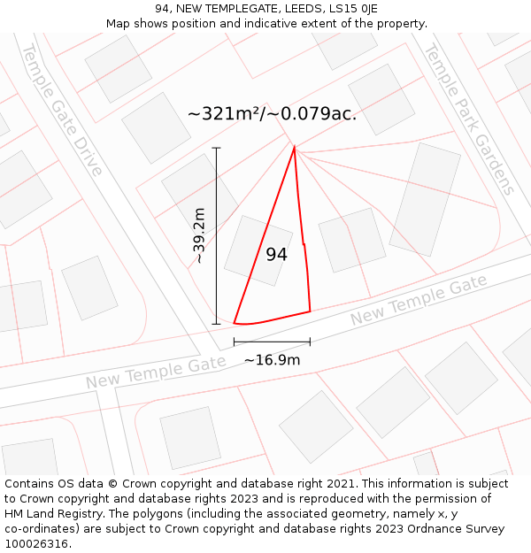 94, NEW TEMPLEGATE, LEEDS, LS15 0JE: Plot and title map