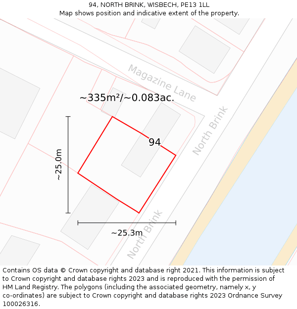 94, NORTH BRINK, WISBECH, PE13 1LL: Plot and title map