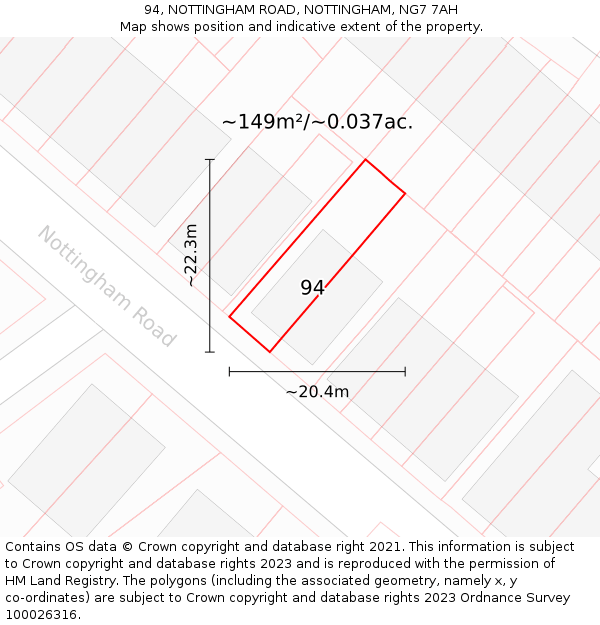 94, NOTTINGHAM ROAD, NOTTINGHAM, NG7 7AH: Plot and title map