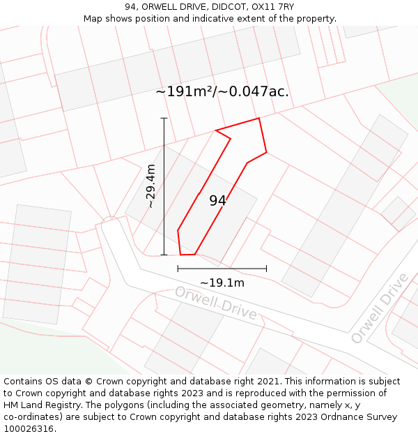 94, ORWELL DRIVE, DIDCOT, OX11 7RY: Plot and title map