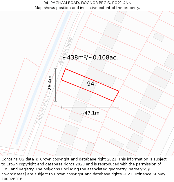 94, PAGHAM ROAD, BOGNOR REGIS, PO21 4NN: Plot and title map