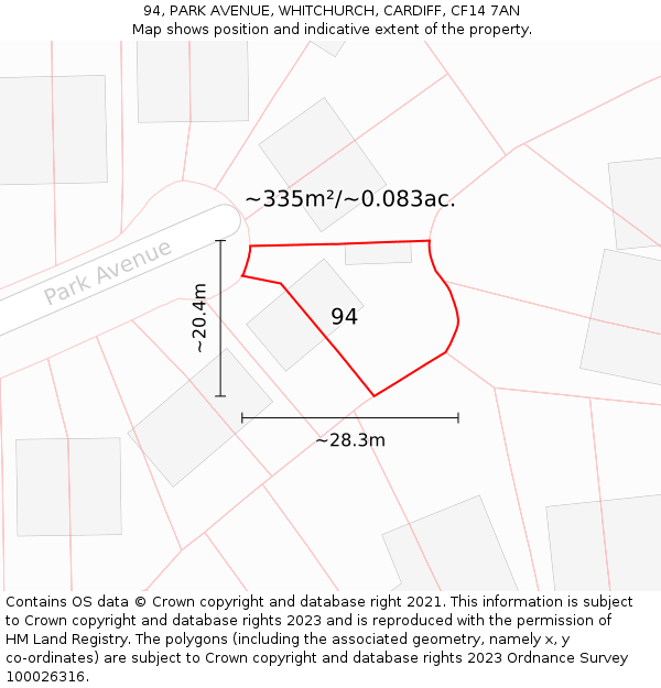 94, PARK AVENUE, WHITCHURCH, CARDIFF, CF14 7AN: Plot and title map