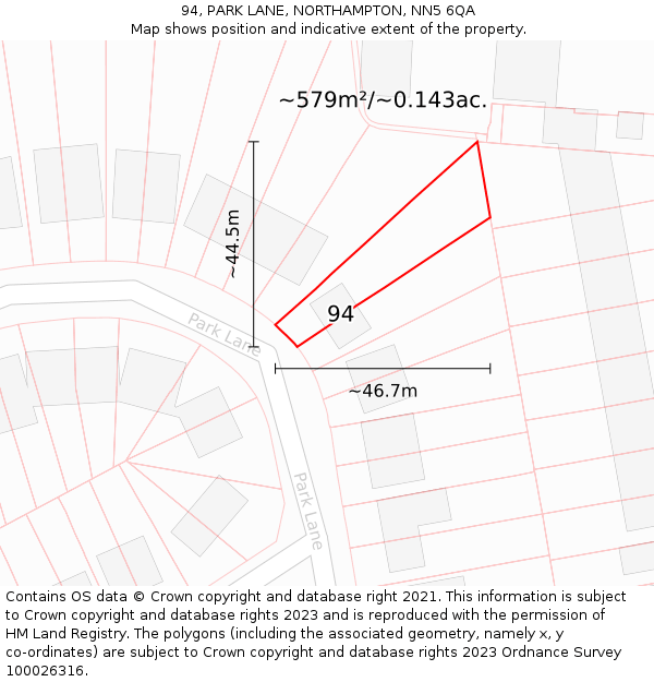 94, PARK LANE, NORTHAMPTON, NN5 6QA: Plot and title map