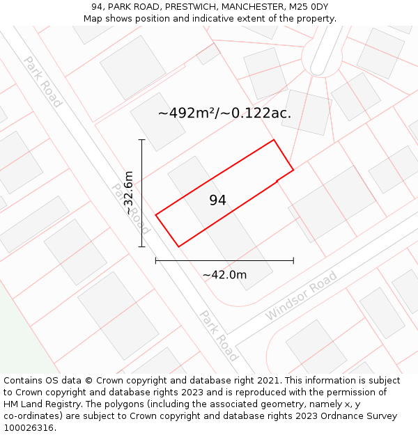 94, PARK ROAD, PRESTWICH, MANCHESTER, M25 0DY: Plot and title map