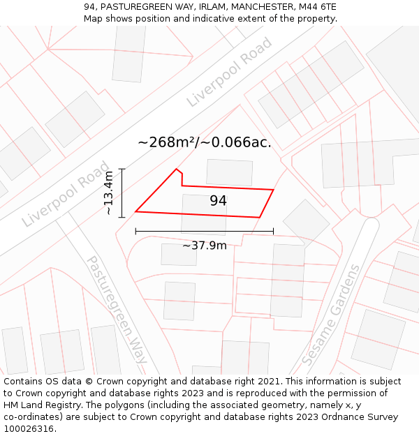 94, PASTUREGREEN WAY, IRLAM, MANCHESTER, M44 6TE: Plot and title map