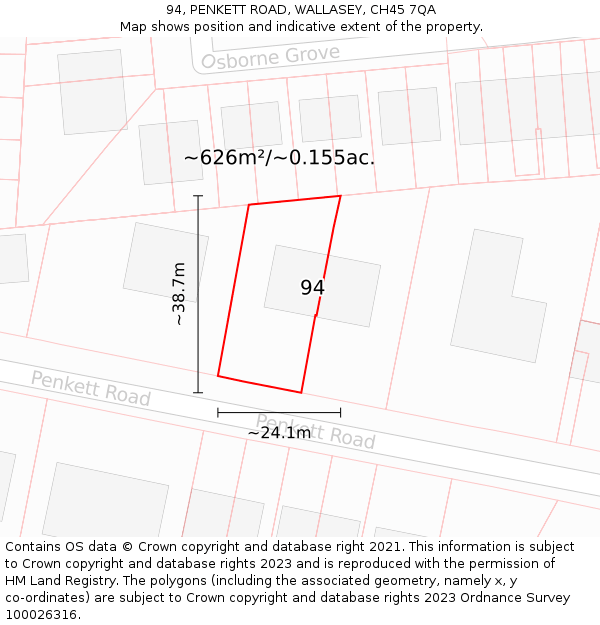 94, PENKETT ROAD, WALLASEY, CH45 7QA: Plot and title map