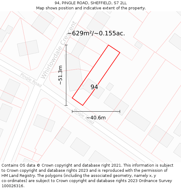 94, PINGLE ROAD, SHEFFIELD, S7 2LL: Plot and title map