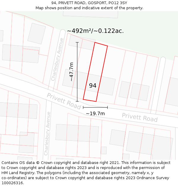 94, PRIVETT ROAD, GOSPORT, PO12 3SY: Plot and title map