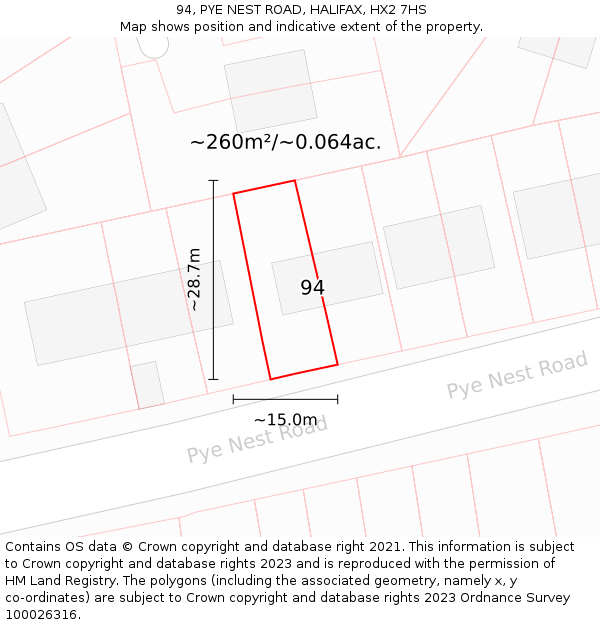 94, PYE NEST ROAD, HALIFAX, HX2 7HS: Plot and title map