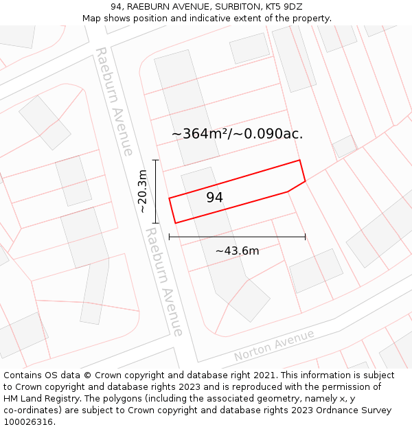 94, RAEBURN AVENUE, SURBITON, KT5 9DZ: Plot and title map