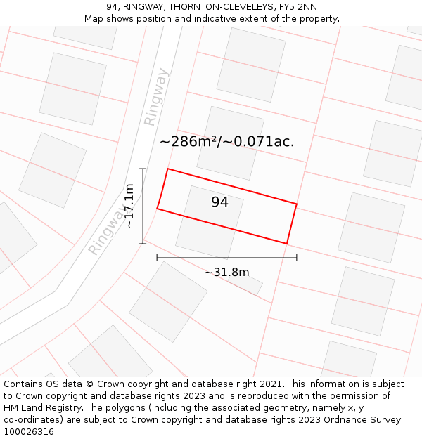 94, RINGWAY, THORNTON-CLEVELEYS, FY5 2NN: Plot and title map