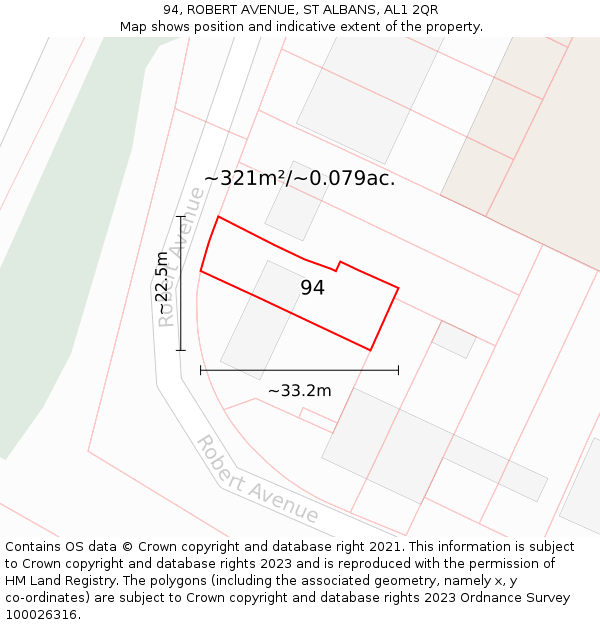 94, ROBERT AVENUE, ST ALBANS, AL1 2QR: Plot and title map