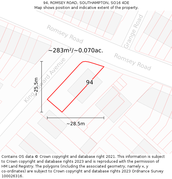 94, ROMSEY ROAD, SOUTHAMPTON, SO16 4DE: Plot and title map