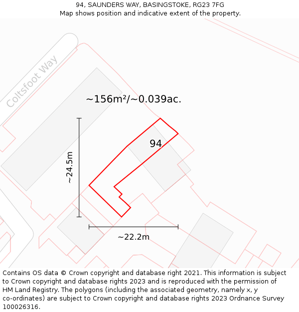 94, SAUNDERS WAY, BASINGSTOKE, RG23 7FG: Plot and title map