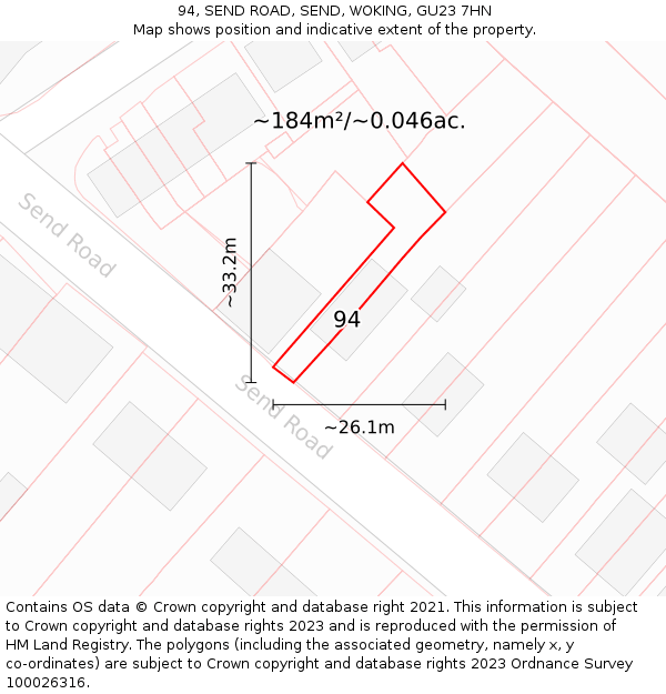 94, SEND ROAD, SEND, WOKING, GU23 7HN: Plot and title map