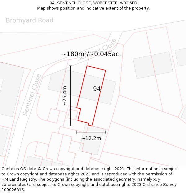 94, SENTINEL CLOSE, WORCESTER, WR2 5FD: Plot and title map