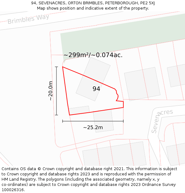 94, SEVENACRES, ORTON BRIMBLES, PETERBOROUGH, PE2 5XJ: Plot and title map