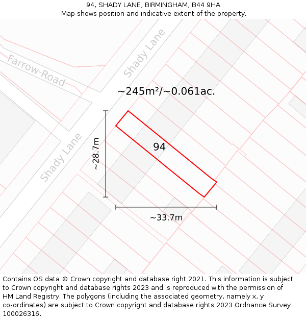 94, SHADY LANE, BIRMINGHAM, B44 9HA: Plot and title map