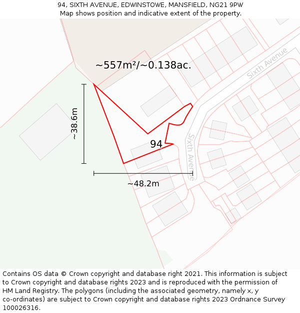 94, SIXTH AVENUE, EDWINSTOWE, MANSFIELD, NG21 9PW: Plot and title map