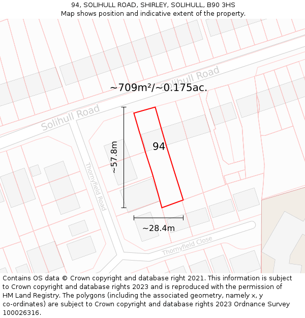 94, SOLIHULL ROAD, SHIRLEY, SOLIHULL, B90 3HS: Plot and title map