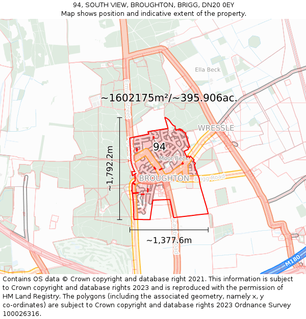 94, SOUTH VIEW, BROUGHTON, BRIGG, DN20 0EY: Plot and title map