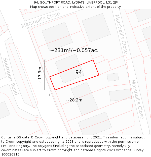 94, SOUTHPORT ROAD, LYDIATE, LIVERPOOL, L31 2JP: Plot and title map