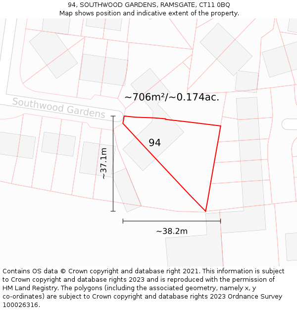 94, SOUTHWOOD GARDENS, RAMSGATE, CT11 0BQ: Plot and title map