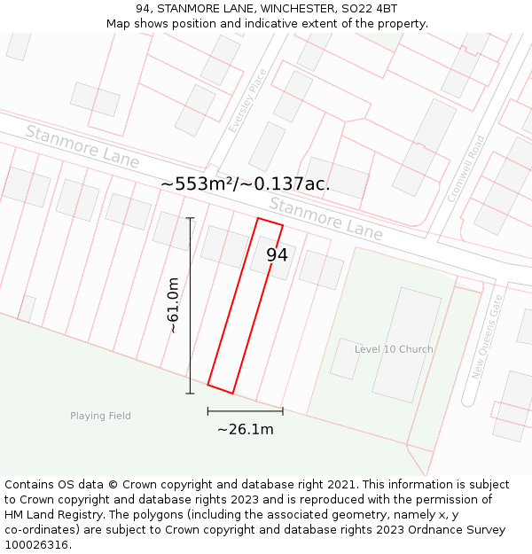 94, STANMORE LANE, WINCHESTER, SO22 4BT: Plot and title map