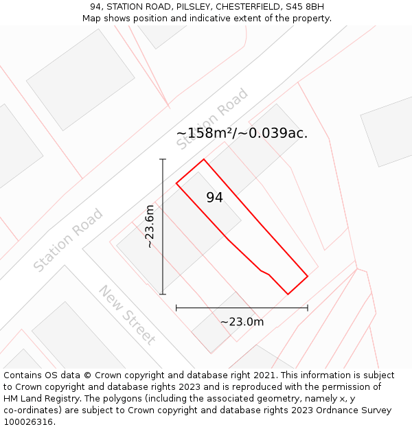 94, STATION ROAD, PILSLEY, CHESTERFIELD, S45 8BH: Plot and title map