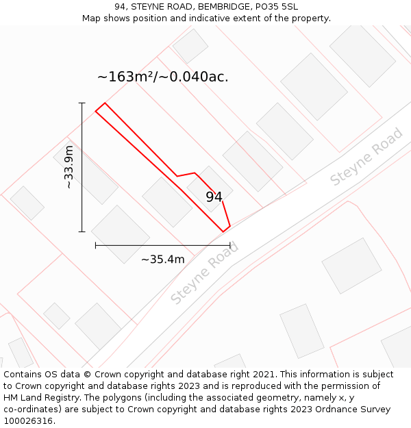 94, STEYNE ROAD, BEMBRIDGE, PO35 5SL: Plot and title map