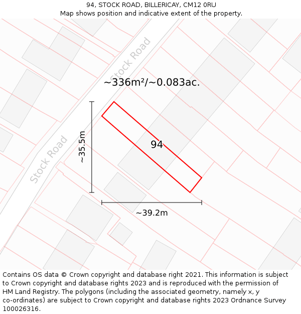 94, STOCK ROAD, BILLERICAY, CM12 0RU: Plot and title map