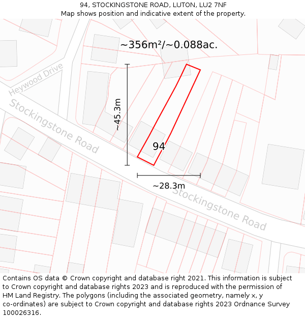 94, STOCKINGSTONE ROAD, LUTON, LU2 7NF: Plot and title map
