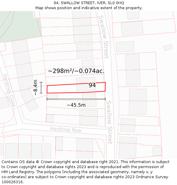 94, SWALLOW STREET, IVER, SL0 0HQ: Plot and title map