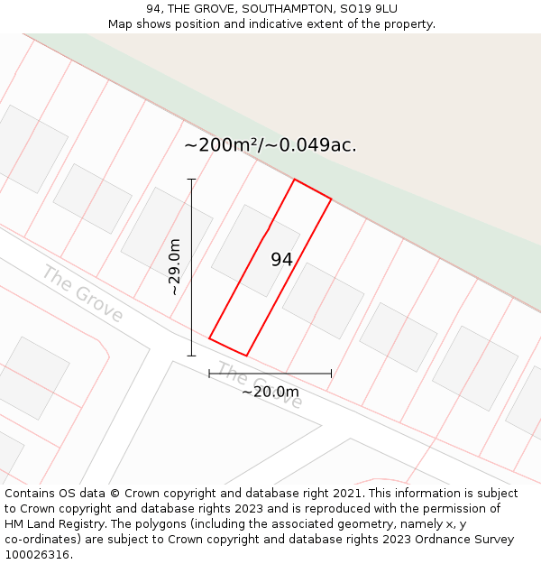 94, THE GROVE, SOUTHAMPTON, SO19 9LU: Plot and title map