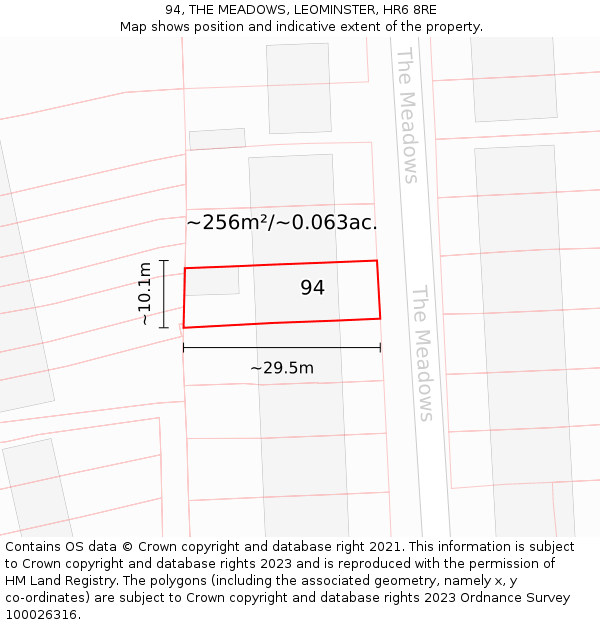 94, THE MEADOWS, LEOMINSTER, HR6 8RE: Plot and title map