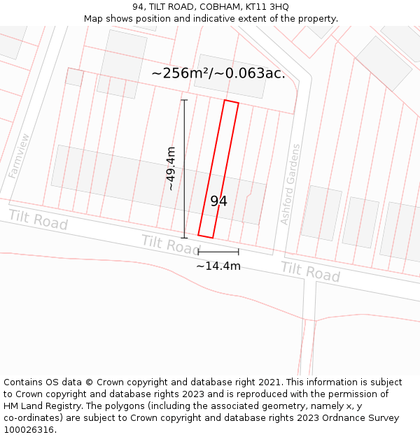 94, TILT ROAD, COBHAM, KT11 3HQ: Plot and title map