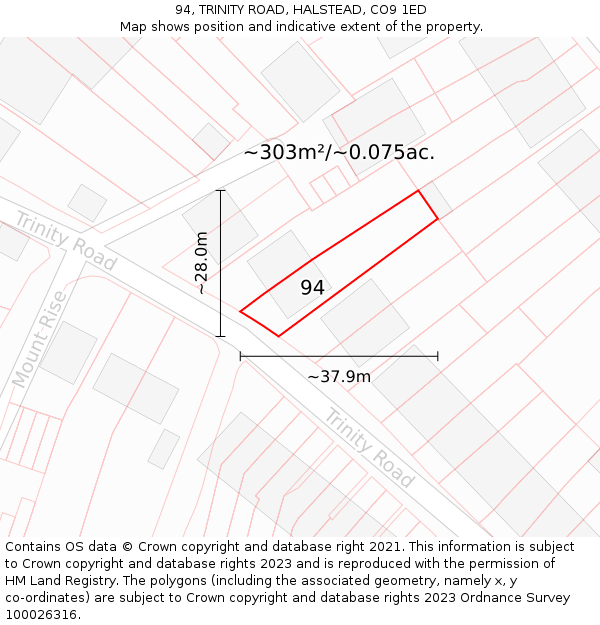 94, TRINITY ROAD, HALSTEAD, CO9 1ED: Plot and title map