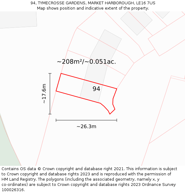 94, TYMECROSSE GARDENS, MARKET HARBOROUGH, LE16 7US: Plot and title map