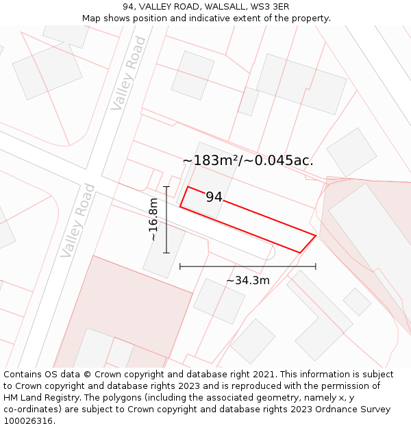 94, VALLEY ROAD, WALSALL, WS3 3ER: Plot and title map