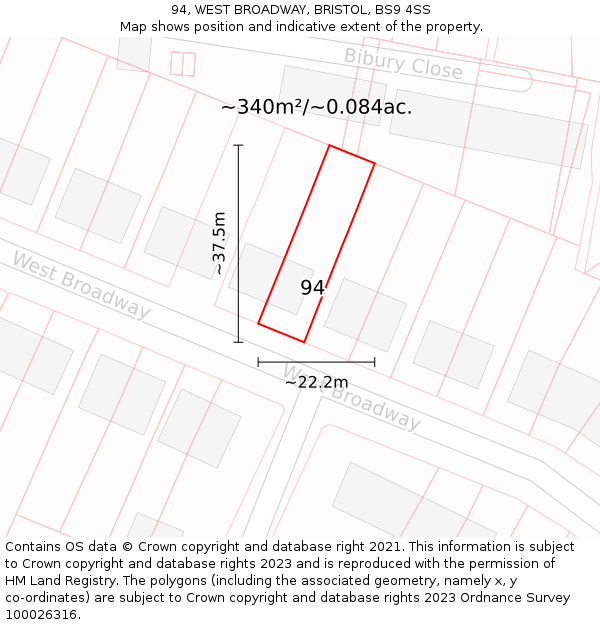 94, WEST BROADWAY, BRISTOL, BS9 4SS: Plot and title map