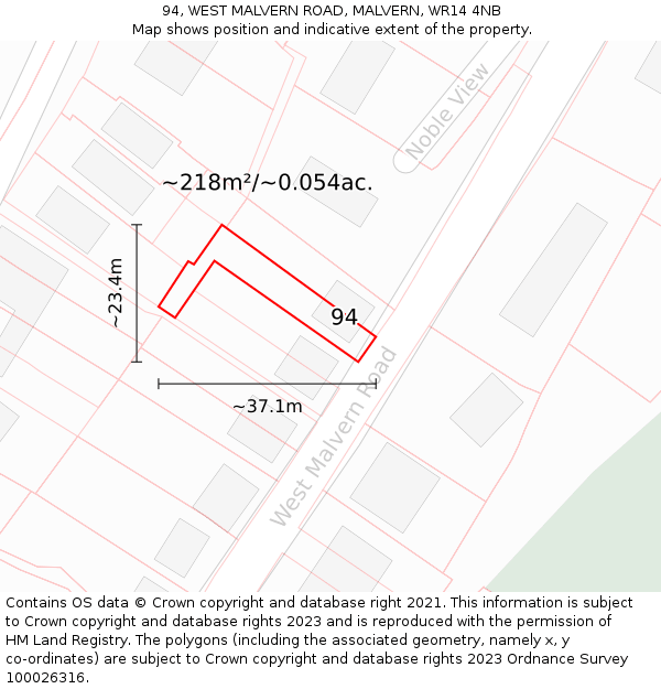 94, WEST MALVERN ROAD, MALVERN, WR14 4NB: Plot and title map