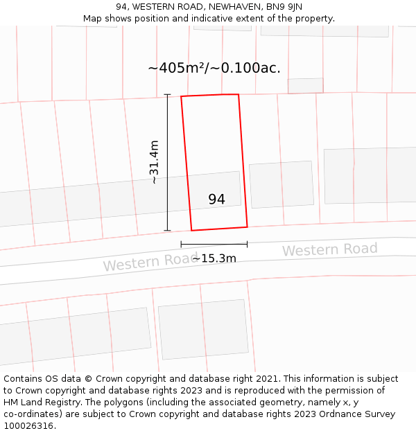 94, WESTERN ROAD, NEWHAVEN, BN9 9JN: Plot and title map