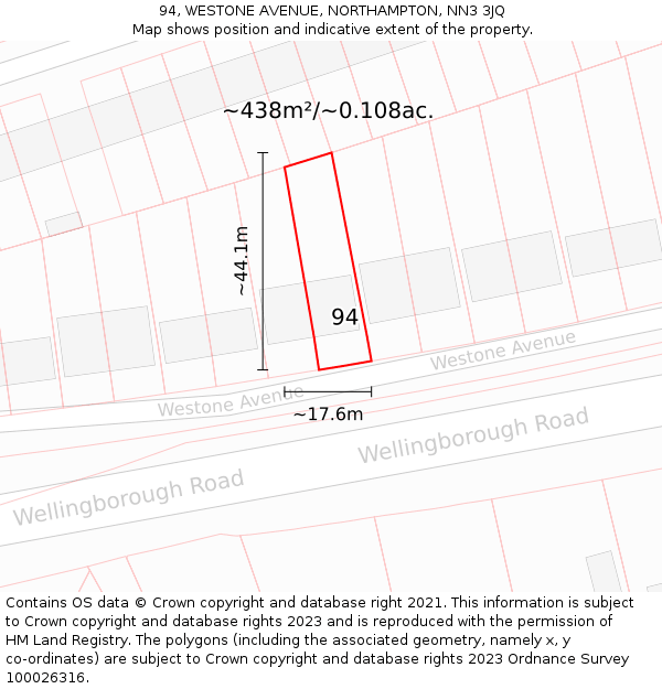 94, WESTONE AVENUE, NORTHAMPTON, NN3 3JQ: Plot and title map