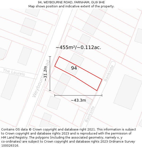 94, WEYBOURNE ROAD, FARNHAM, GU9 9HE: Plot and title map