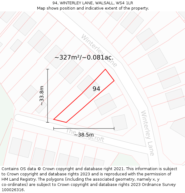 94, WINTERLEY LANE, WALSALL, WS4 1LR: Plot and title map