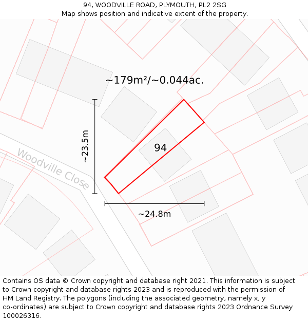 94, WOODVILLE ROAD, PLYMOUTH, PL2 2SG: Plot and title map