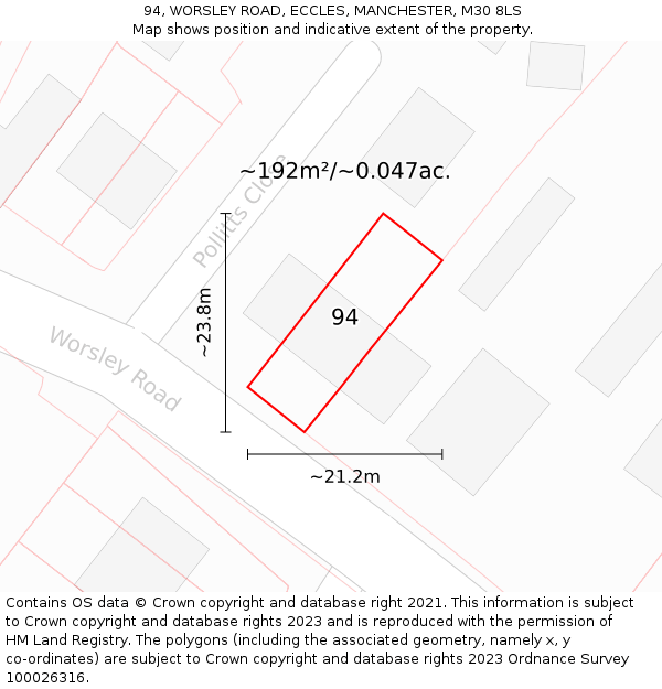 94, WORSLEY ROAD, ECCLES, MANCHESTER, M30 8LS: Plot and title map