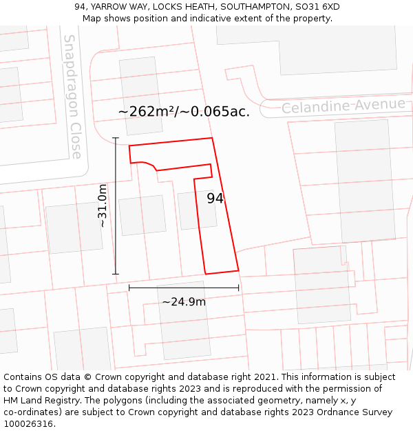 94, YARROW WAY, LOCKS HEATH, SOUTHAMPTON, SO31 6XD: Plot and title map