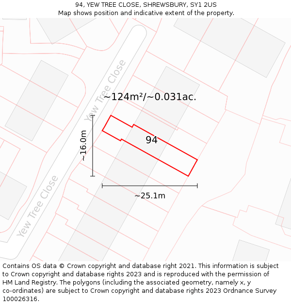 94, YEW TREE CLOSE, SHREWSBURY, SY1 2US: Plot and title map