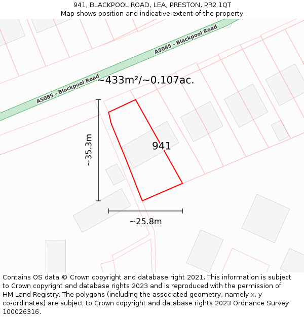 941, BLACKPOOL ROAD, LEA, PRESTON, PR2 1QT: Plot and title map